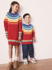 Little Bird by Jools Oliver Red Kids Bright Fairisle Knitted Family Christmas Jumper - Image 5 of 11