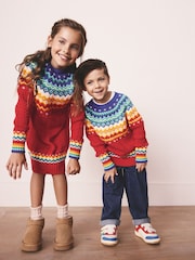 Little Bird by Jools Oliver Red Kids Bright Fairisle Knitted Family Christmas Jumper - Image 6 of 11