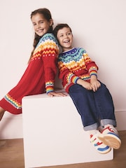 Little Bird by Jools Oliver Red Kids Bright Fairisle Knitted Family Christmas Jumper - Image 7 of 11