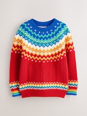 Little Bird by Jools Oliver Red Kids Bright Fairisle Knitted Family Christmas Jumper - Image 8 of 11