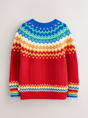 Little Bird by Jools Oliver Red Kids Bright Fairisle Knitted Family Christmas Jumper - Image 9 of 11