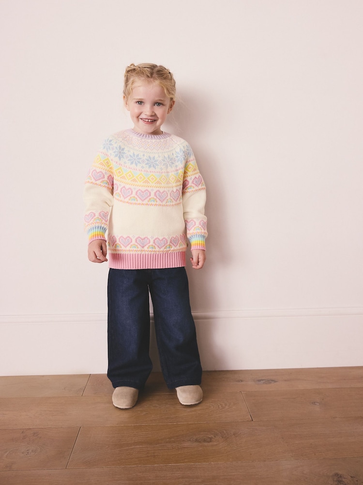 Little Bird by Jools Oliver White Kids Pastel Fairisle Knitted Family Christmas Jumper - Image 1 of 8