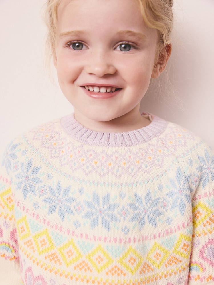 Little Bird by Jools Oliver White Kids Pastel Fairisle Knitted Family Christmas Jumper - Image 2 of 8 Little Bird by Jools Oliver White Kids Pastel Fairisle Knitted Family Christmas Jumper - Image 2 of 8