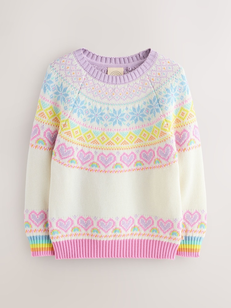 Little Bird by Jools Oliver White Kids Pastel Fairisle Knitted Family Christmas Jumper - Image 8 of 8