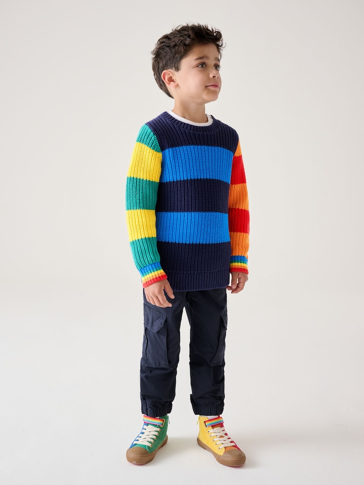 Little Bird by Jools Oliver Multi Rainbow Colourblock Striped Knitted Jumper - Image 1 of 5 Little Bird by Jools Oliver Multi Rainbow Colourblock Striped Knitted Jumper - Image 1 of 5