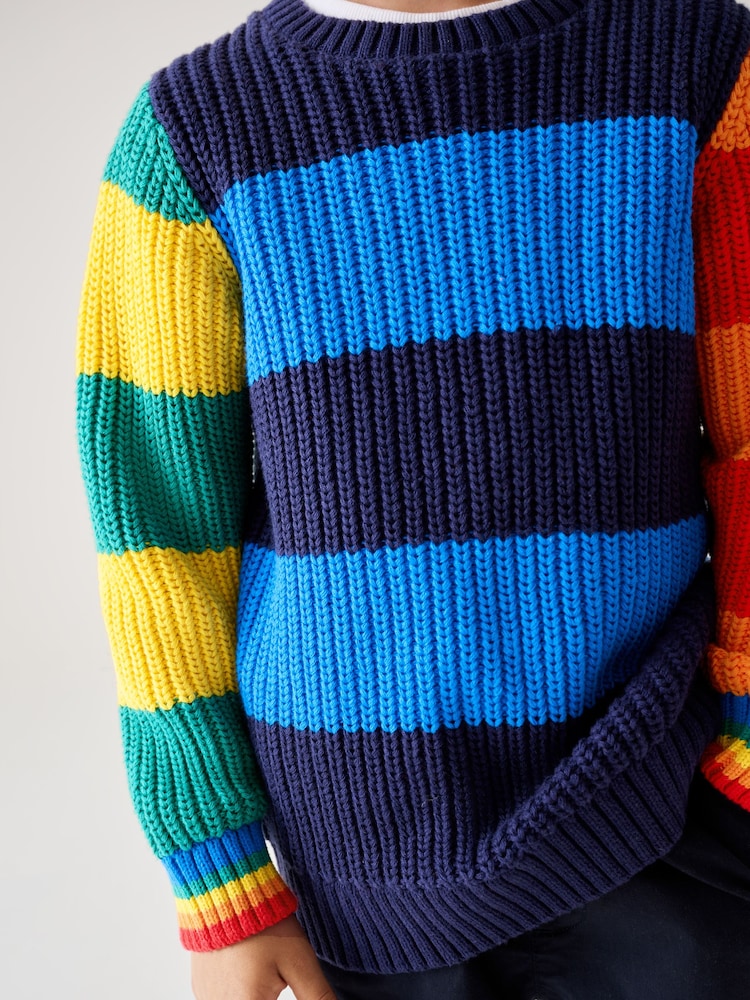 Little Bird by Jools Oliver Multi Rainbow Colourblock Striped Knitted Jumper - Image 2 of 5 Little Bird by Jools Oliver Multi Rainbow Colourblock Striped Knitted Jumper - Image 2 of 5