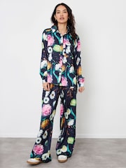 Another Sunday Black Satin Twill Floral Print Trousers - Image 1 of 4