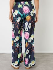 Another Sunday Black Satin Twill Floral Print Trousers - Image 2 of 4