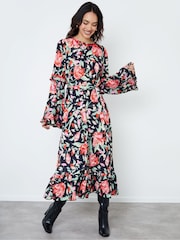 Another Sunday Black Frill Sleeve Midi Dress - Image 1 of 3