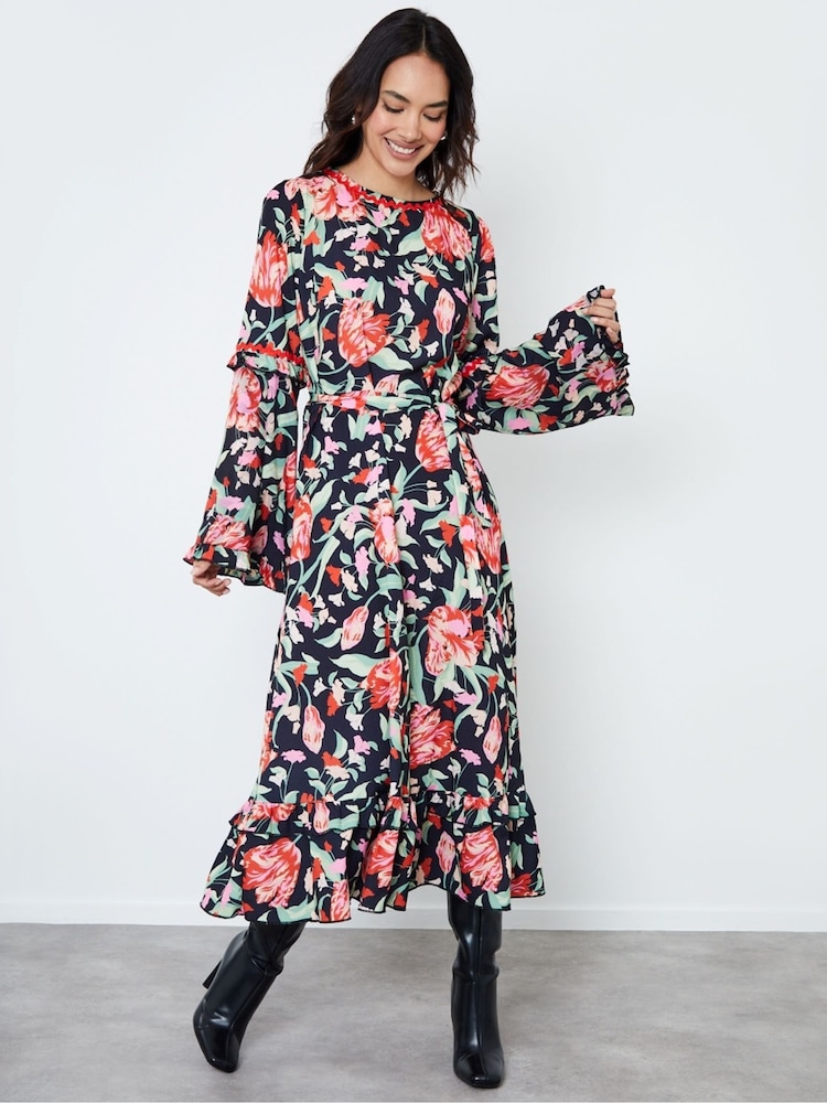 Another Sunday Black Frill Sleeve Midi Dress - Image 1 of 3