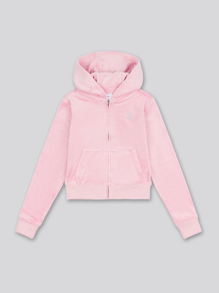 Juicy Couture Baby Pink Girls Mini Diamante Zip Hoodie - Image 1 of 3
