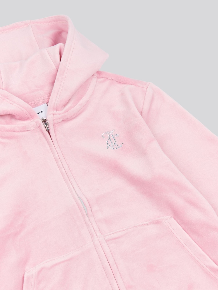 Juicy Couture Baby Pink Girls Mini Diamante Zip Hoodie - Image 3 of 3 Juicy Couture Baby Pink Girls Mini Diamante Zip Hoodie - Image 3 of 3