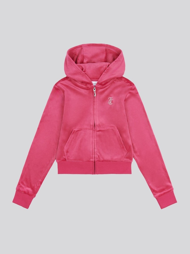Juicy Couture Pink Girls Mini Diamante Zip Hoodie - Image 1 of 3