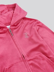 Juicy Couture Pink Girls Mini Diamante Zip Hoodie - Image 3 of 3