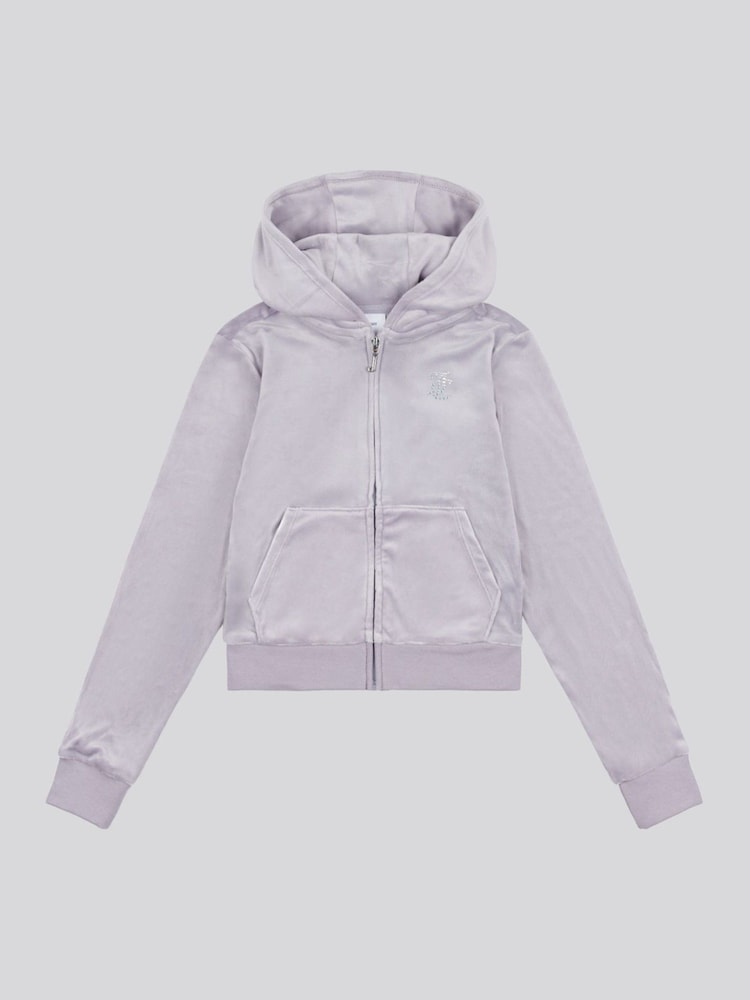 Juicy Couture Grey Girls Mini Diamante Zip Hoodie - Image 1 of 3