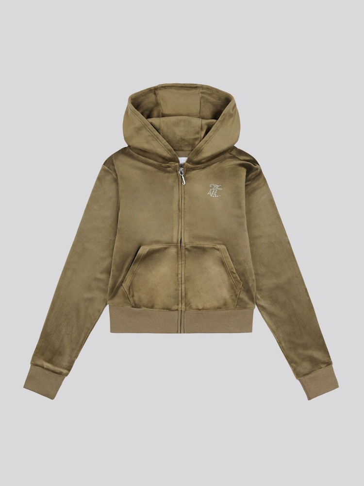 Juicy Couture Green Girls Mini Diamante Zip Hoodie - Image 1 of 3