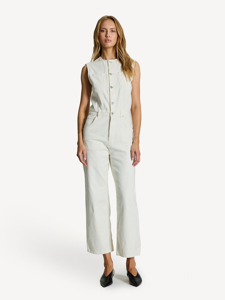 Paige Cirie Ankle Denim White Jumpsuit - Imagen 1 de 7