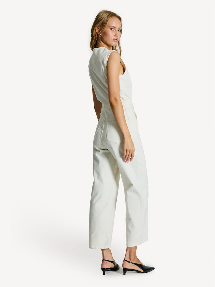 Paige Cirie Ankle Denim White Jumpsuit - Imagen 2 de 7