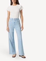 Цвет морской волны - Paige Anessa Raw Hem Wide Leg Jeans - Изображение 3 из 5