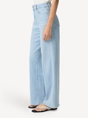 Цвет морской волны - Paige Anessa Raw Hem Wide Leg Jeans - Изображение 4 из 5