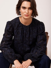 Mint Velvet Blue 100% Cotton Broderie Cropped Top - Image 6 of 8