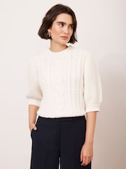 Mint Velvet White Cotton Blend Cable Knit Top - Image 3 of 9