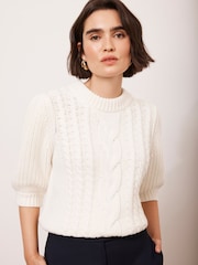 Mint Velvet White Cotton Blend Cable Knit Top - Image 4 of 9