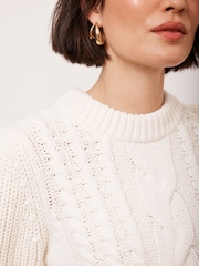 Mint Velvet White Cotton Blend Cable Knit Top - Image 6 of 9