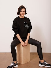 Mint Velvet Black Cotton Blend Relaxed Glamour Logo Sweatshirt - Image 2 of 9