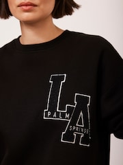 Mint Velvet Black Cotton Blend Relaxed Glamour Logo Sweatshirt - Image 3 of 9