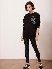 Mint Velvet Black Cotton Blend Relaxed Glamour Logo Sweatshirt - Image 4 of 9