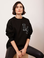 Mint Velvet Black Cotton Blend Relaxed Glamour Logo Sweatshirt - Image 5 of 9