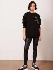 Mint Velvet Black Cotton Blend Relaxed Glamour Logo Sweatshirt - Image 6 of 9