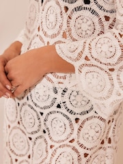 Mint Velvet White Crochet Beach 100% Cotton Mini Dress - Image 5 of 8
