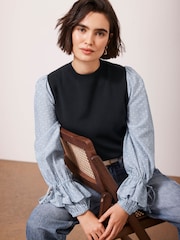 Mint Velvet Blue Woven Stripe Sleeve Top - Image 1 of 8
