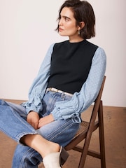 Mint Velvet Blue Woven Stripe Sleeve Top - Image 2 of 8