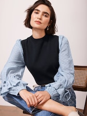 Mint Velvet Blue Woven Stripe Sleeve Top - Image 4 of 8