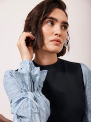 Mint Velvet Blue Woven Stripe Sleeve Top - Image 5 of 8