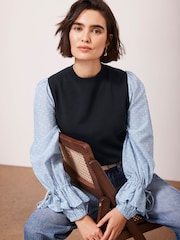 Mint Velvet Blue Woven Stripe Sleeve Top - Image 6 of 8
