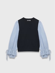 Mint Velvet Blue Woven Stripe Sleeve Top - Image 7 of 8