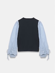 Mint Velvet Blue Woven Stripe Sleeve Top - Image 8 of 8