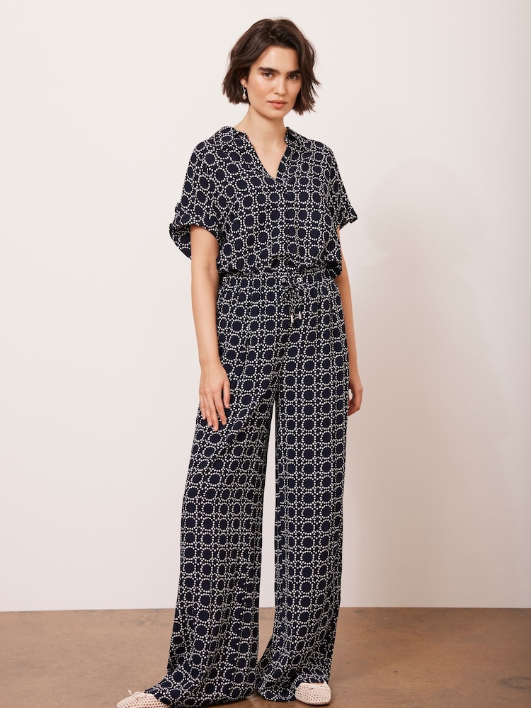 Mint Velvet Blue Printed Wide Leg Trousers - Image 1 of 8