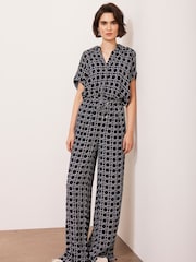 Mint Velvet Blue Printed Wide Leg Trousers - Image 5 of 8