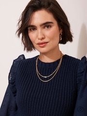 Mint Velvet Blue Cotton Blend Broderie Sleeve Jumper - Image 5 of 8