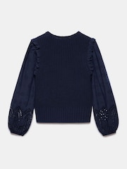 Mint Velvet Blue Cotton Blend Broderie Sleeve Jumper - Image 7 of 8