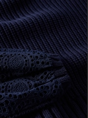 Mint Velvet Blue Cotton Blend Broderie Sleeve Jumper - Image 8 of 8