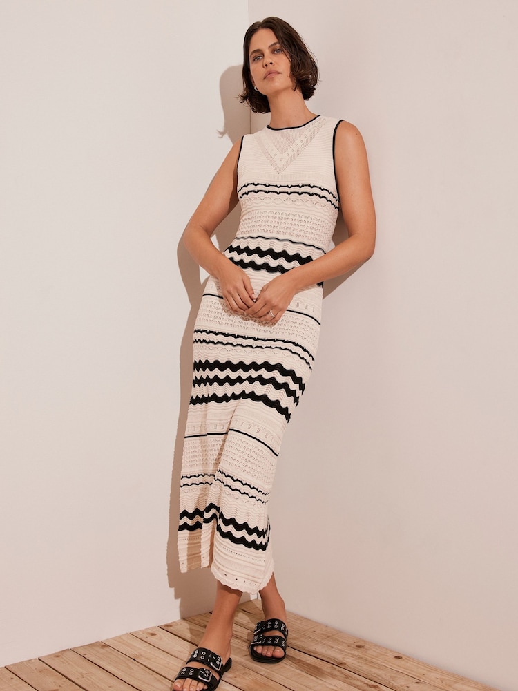 Mint Velvet White Textured Knit 100% Cotton Maxi Dress - Image 2 of 8