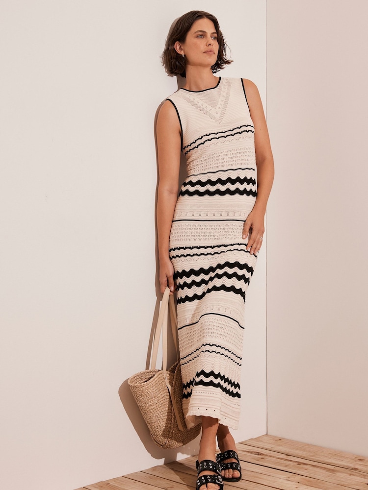 Mint Velvet White Textured Knit 100% Cotton Maxi Dress - Image 4 of 8
