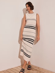 Mint Velvet White Textured Knit 100% Cotton Maxi Dress - Image 6 of 8