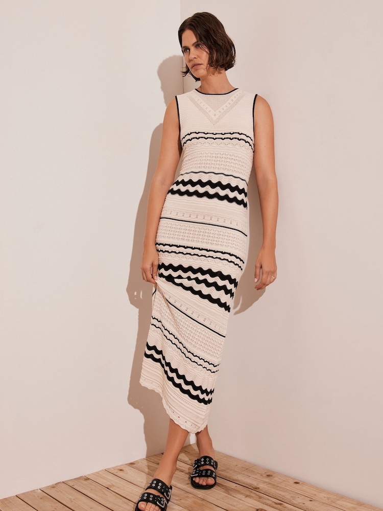 Mint Velvet White Textured Knit 100% Cotton Maxi Dress - Image 6 of 8